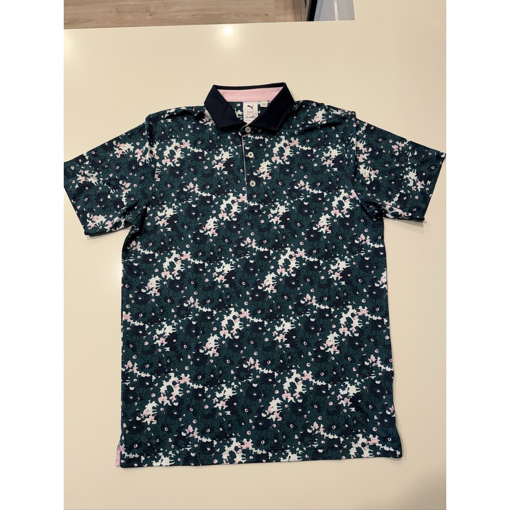 Puma Arnold Palmer Floral Golf Polo Shirt Mens M Green Navy Blue Pink 623954-04